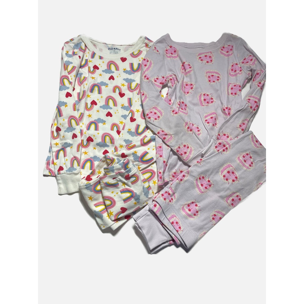 Old Navy Pajama Set Kids 6T Multi Rainbow Cake Print Snug Fit Sleepwear Lot